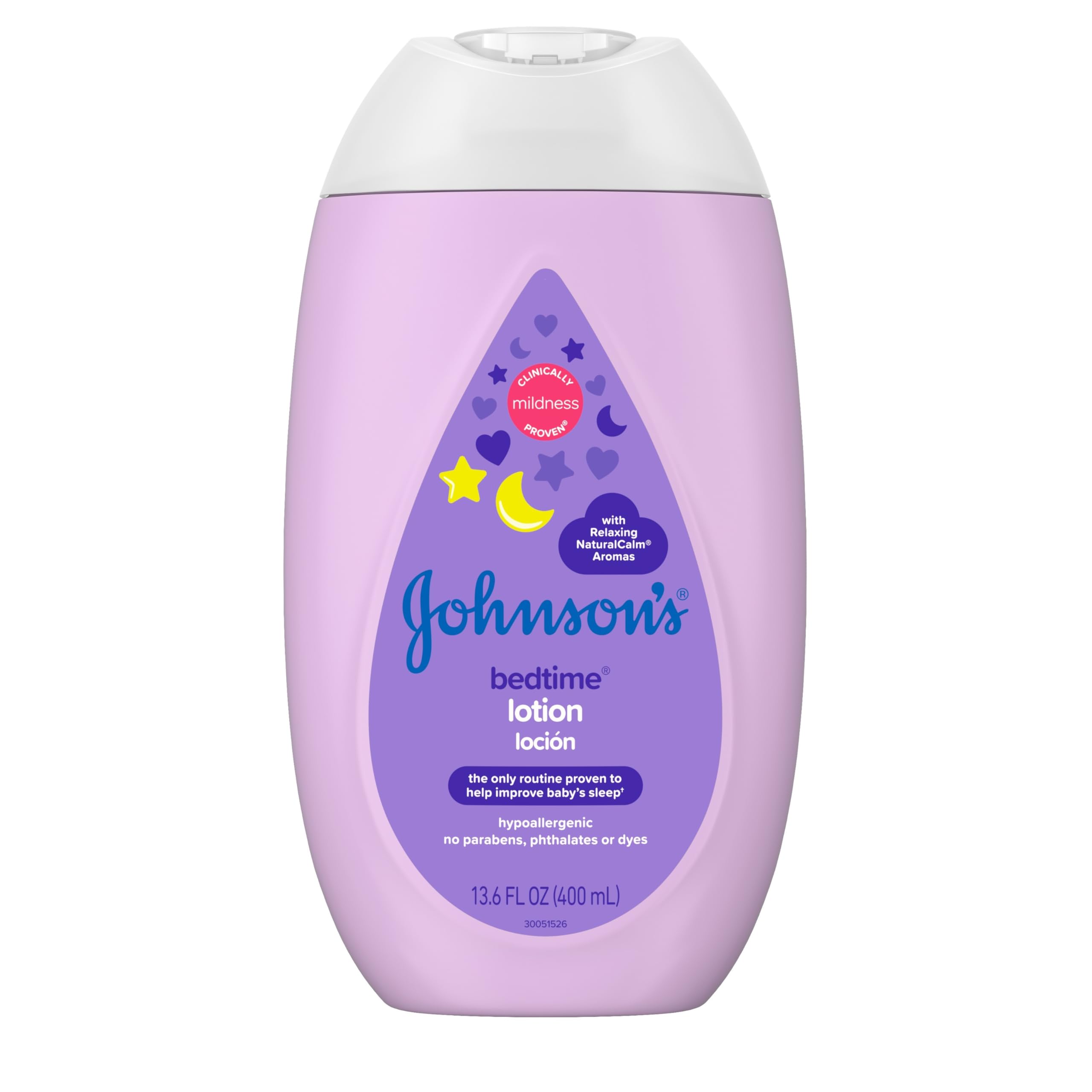 Johnson's Moisturizing Bedtime Baby Lotion with Coconut Oil & NaturalCalm Aromas to Help Relax Baby, Hypoallergenic & Free of Parabens, Phthalates & Dyes, Mild Baby Skin Care, 13.6 fl. oz
