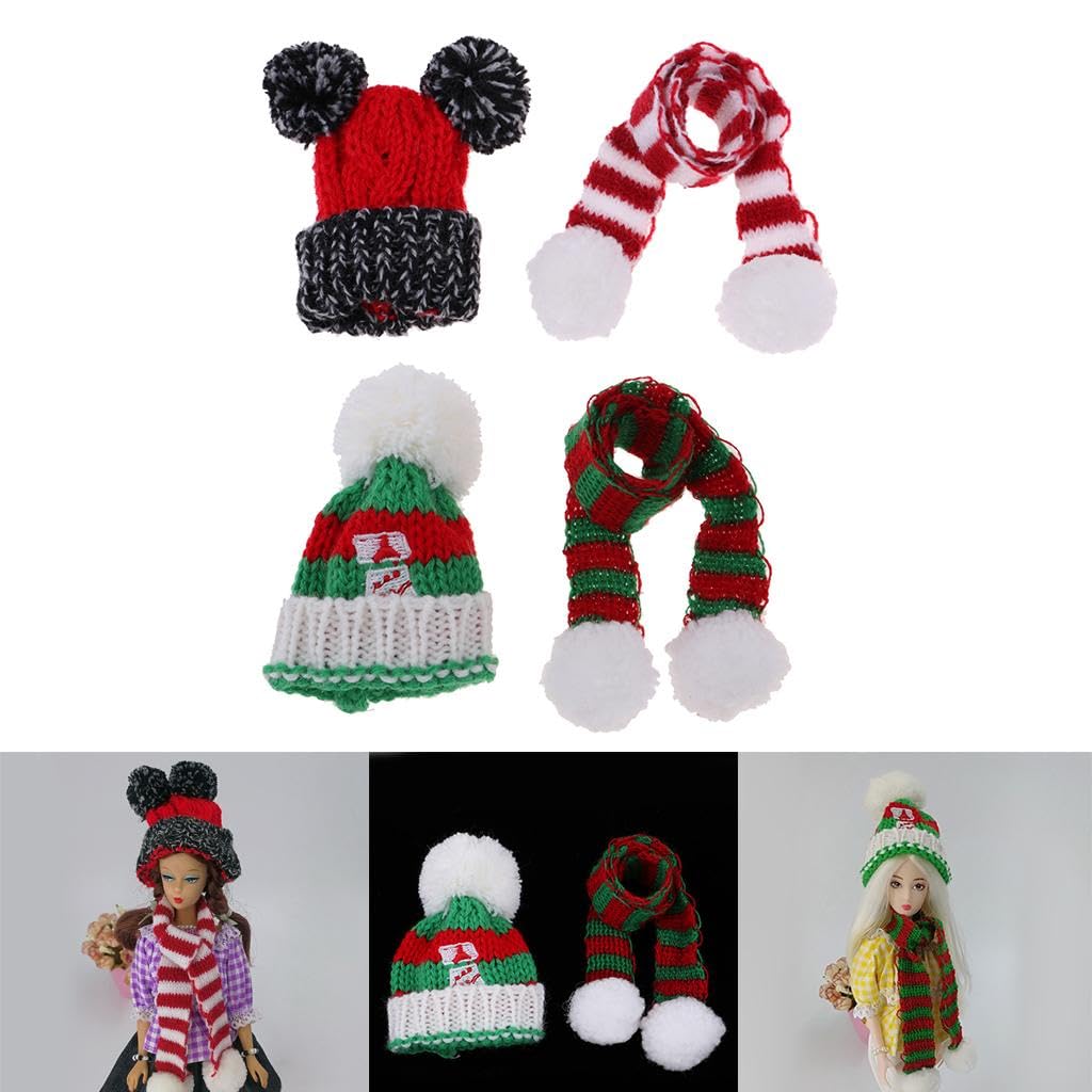 2 Set 1/6 Doll Christmas Hat Knitted Scarf Winter Outfit Accs Xmas Gift-image-36