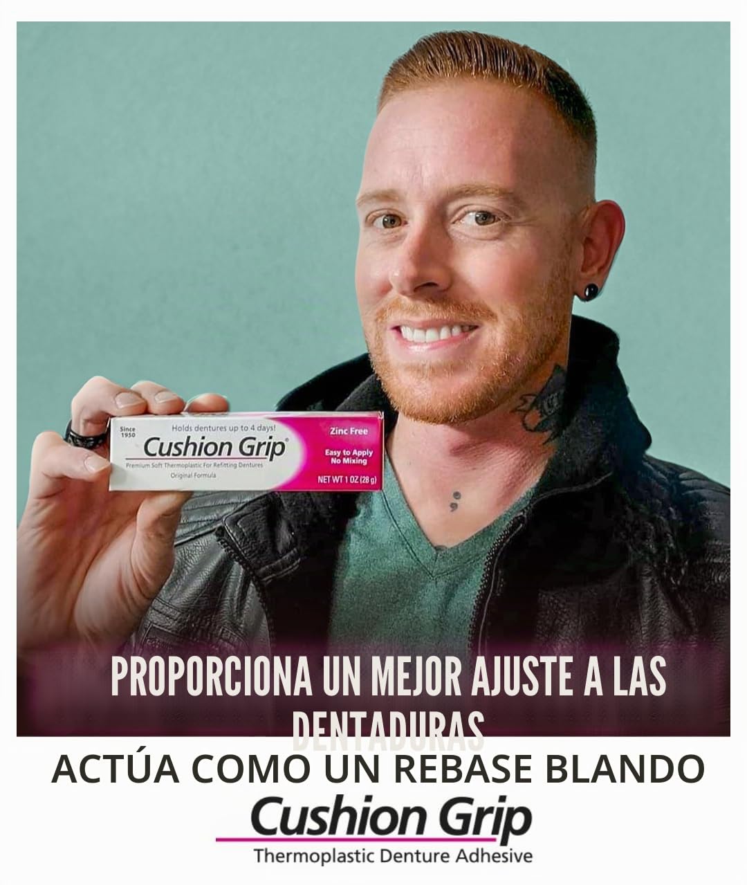 Cushion Grip Adhesivo termoplástico para prótesis, reajusta y aprieta dentaduras sueltas, adhesivo sin pegamento, actúa como delineador suave (paquete de 2)