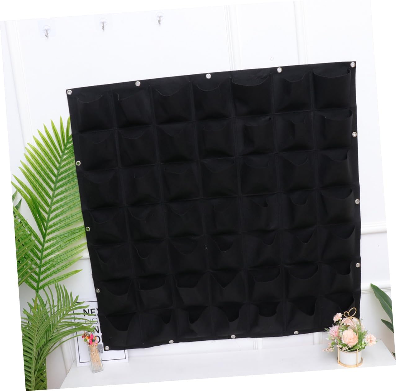 Wall Hanging Planting Bag with 49 Felt Pockets Vertical Nursery Grow Bag Plant Container for Outdoor Balcony Garden Black Non-Woven Fabric for Vertical Wall Gardening