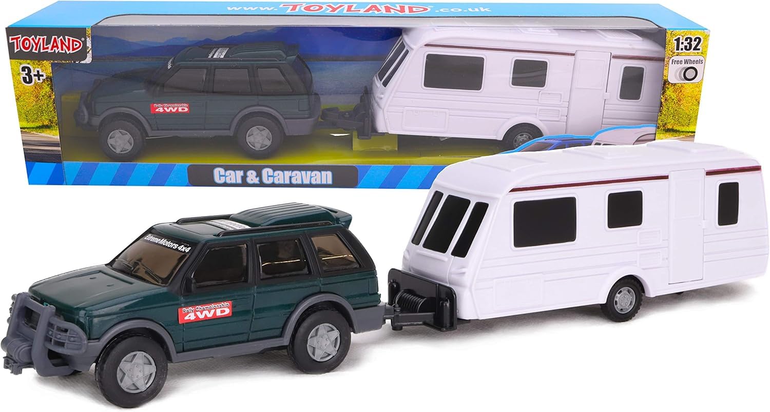 Toyland® Diecast Metal Car & Caravan Set Pull Along - 1:32 Scale (Green)