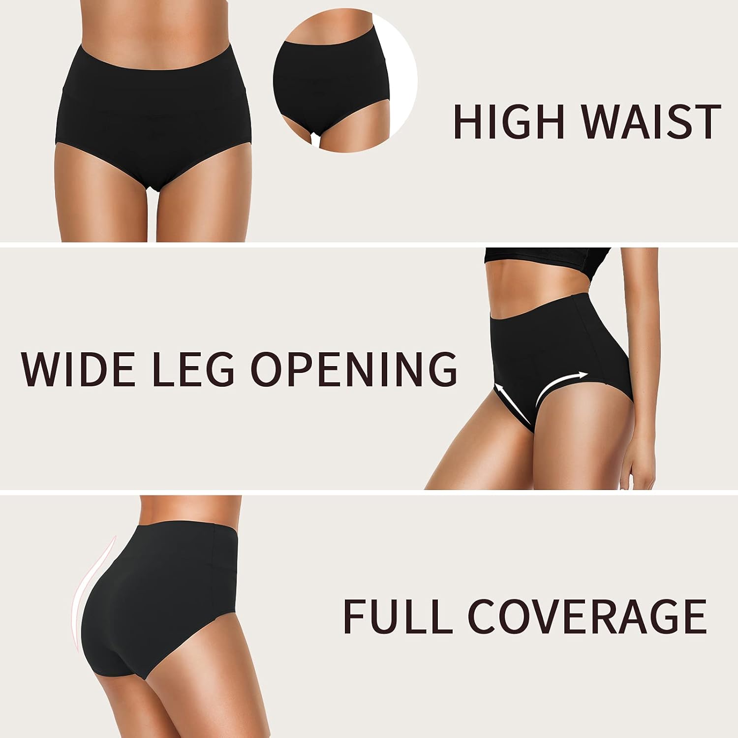 OLIKEME Cotton Underwear High Waisted Panties Full Coverage Underpants Soft Strech Ladies Briefs for Women Multi Pack - Image 4