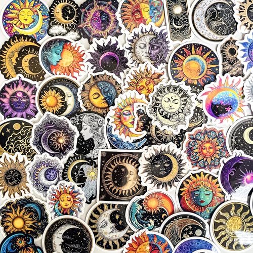 50PCS Sun Moon Stickers Pack - Aesthetic Vintage Celestial Vinyl