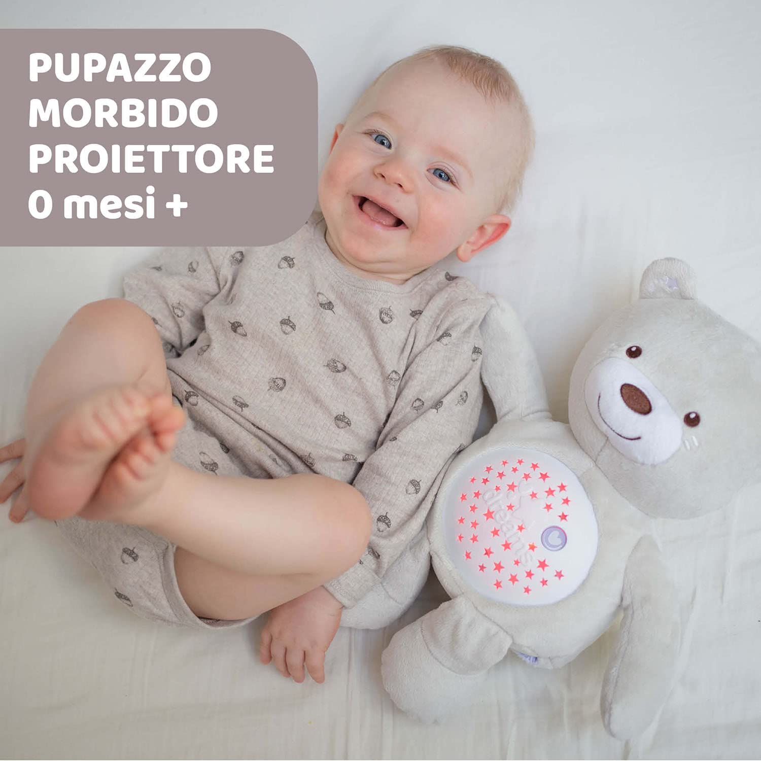 Chicco First Dreams Orsacchiotto Peluche Baby Bear, Soffice Pupazzo Proiettore con Luce Notturna Bambini, Effetti Luminosi e Rilassanti Melodie, Beige - Giochi Neonato 0 Mesi+