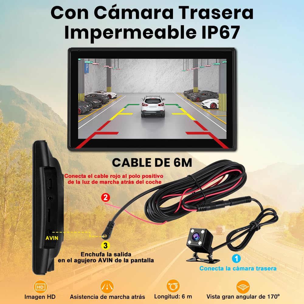 Junsun Pantalla para Coche 7" con CarPlay/Android Auto Inalámbrico, Pantalla Táctil con Soporte Magnético, Bluetooth, MirrorLink, FM y Cámara Trasera