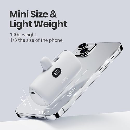 Miniatura 8 de Sanag Cargador portátil PD de carga rápida, mini cargador de 5000 mAh con soporte de cable integrado y pantalla LED, Powerbank compatible con