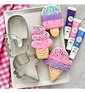 Ann Clark Cookie Cutters 3-Piece Ice Cream Set with Food Coloring Gel in Bubblegum Pink, Sky Blue...
