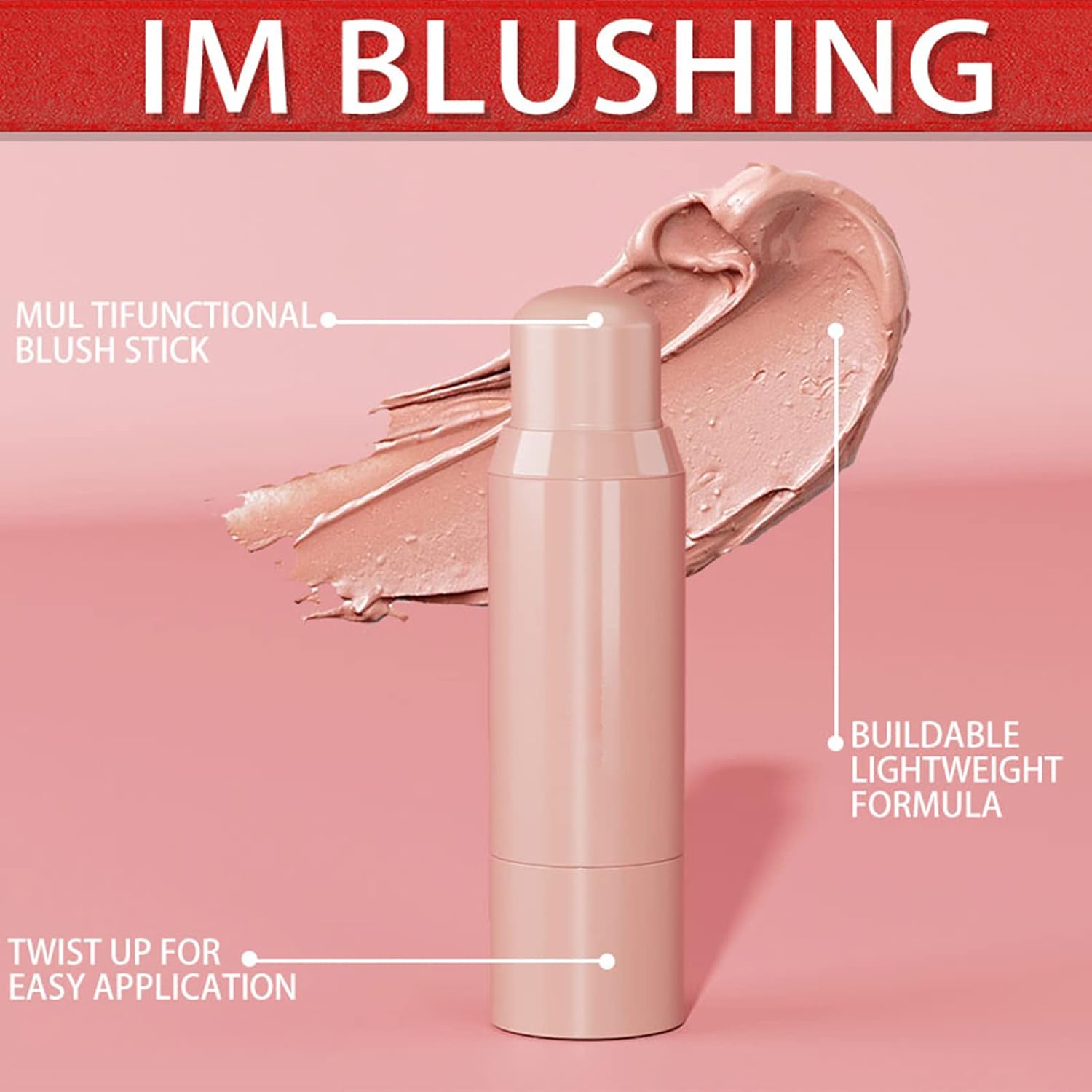 Erinde Cream Blush Stick, 3 In 1 Cheek Blush & Lip Tint & Eyeshadow Makeup Stick, Lightweight, Easy To Use, Waterpfoor, Long-lasting, Ideal Cheek Makeup Gifts for All Skin Tones 06# 01#