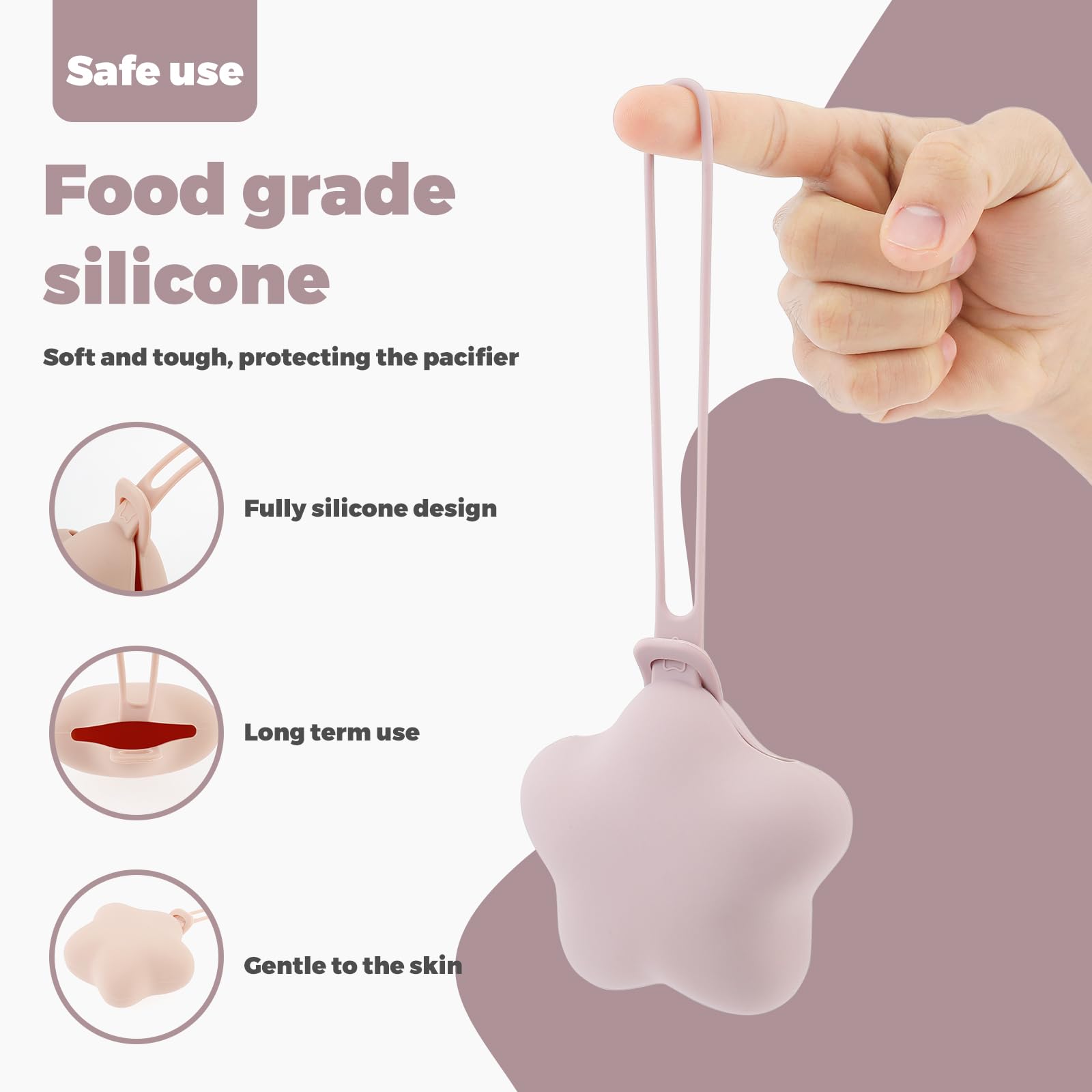 3 fundas de silicona para chupete, material seguro y suave, portátil, funda protectora para chupete, fácil de limpiar, para bolsa de pañales, cochecito
