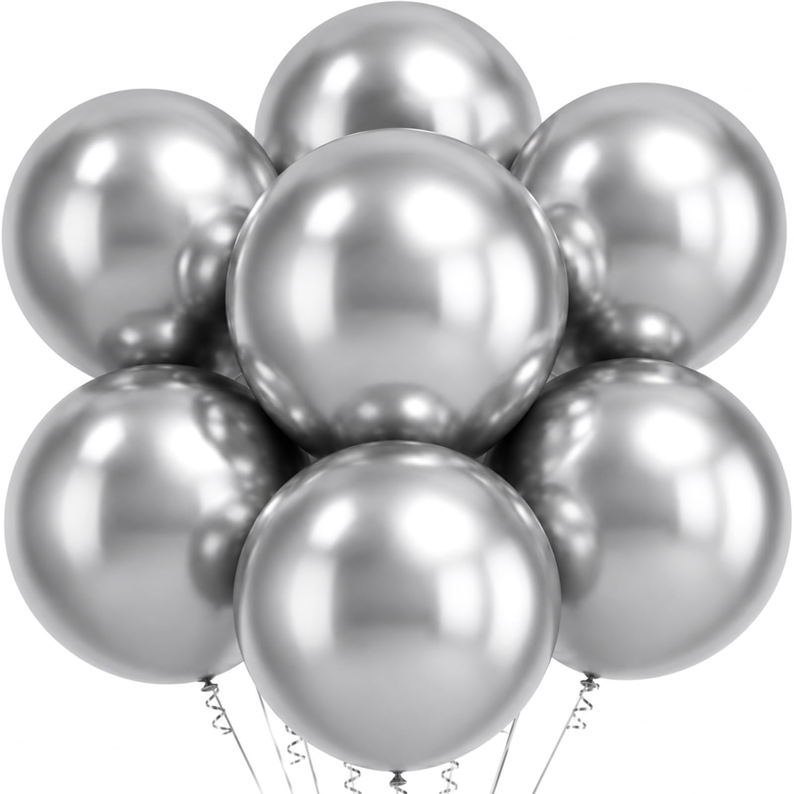 18 Inch Metallic Silver Balloons, 12 Pcs Large Silver Chrome Balloons, Round Latex Party Balloons for Birthday Wedding Anniversary Bachelorette Graduation Baby Shower Retirement Party Decorations