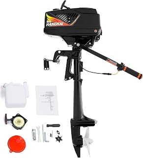 2 Stroke Outboard Motor, 55CC 3.6HP Heavy Duty Outboard Short Shaft Marine Engines Aquaculture Outdoor Adventure Boat Tiller Control w/Half Water-cooling Air-cooling & CDI Ignition System