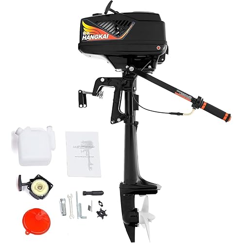 2 Stroke Outboard Motor, 55CC 3.6HP Heavy Duty Outboard Short Shaft Marine Engines Aquaculture Outdoor Adventure Boat Tiller Control w/Half Water-cooling Air-cooling & CDI Ignition System
