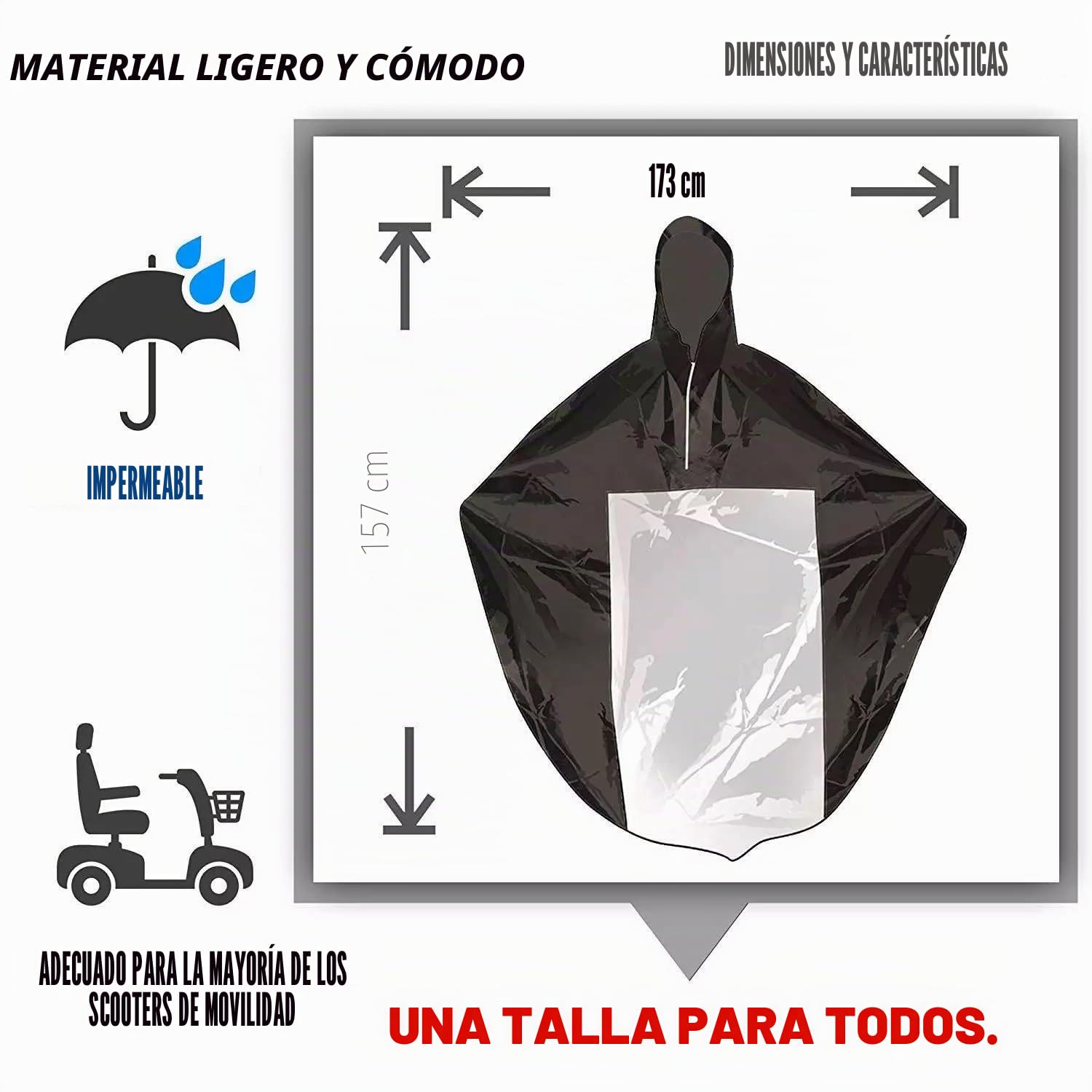 Poncho de lluvia para vehículos eléctricos, protector de lluvia para scooter de movilidad, a prueba de viento, impermeable, para silla de ruedas, capa para actividades al aire libre, con capucha y