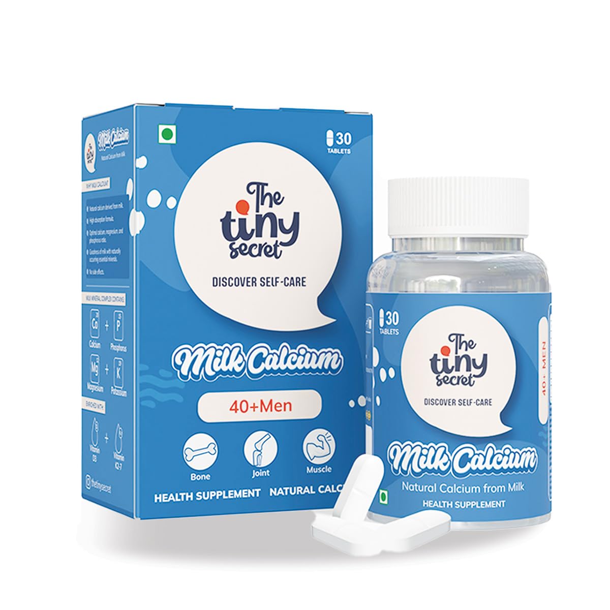 The Tiny Secret Milk Calcium Tablets | Natural Milk Calcium 40+ Men | Optimal Bone & Joint Support Supplement | Supports Muscle Strength & Reduces Osteoporosis Risk | Vitamin D3, K2-7 | 30 Tablets-image-28