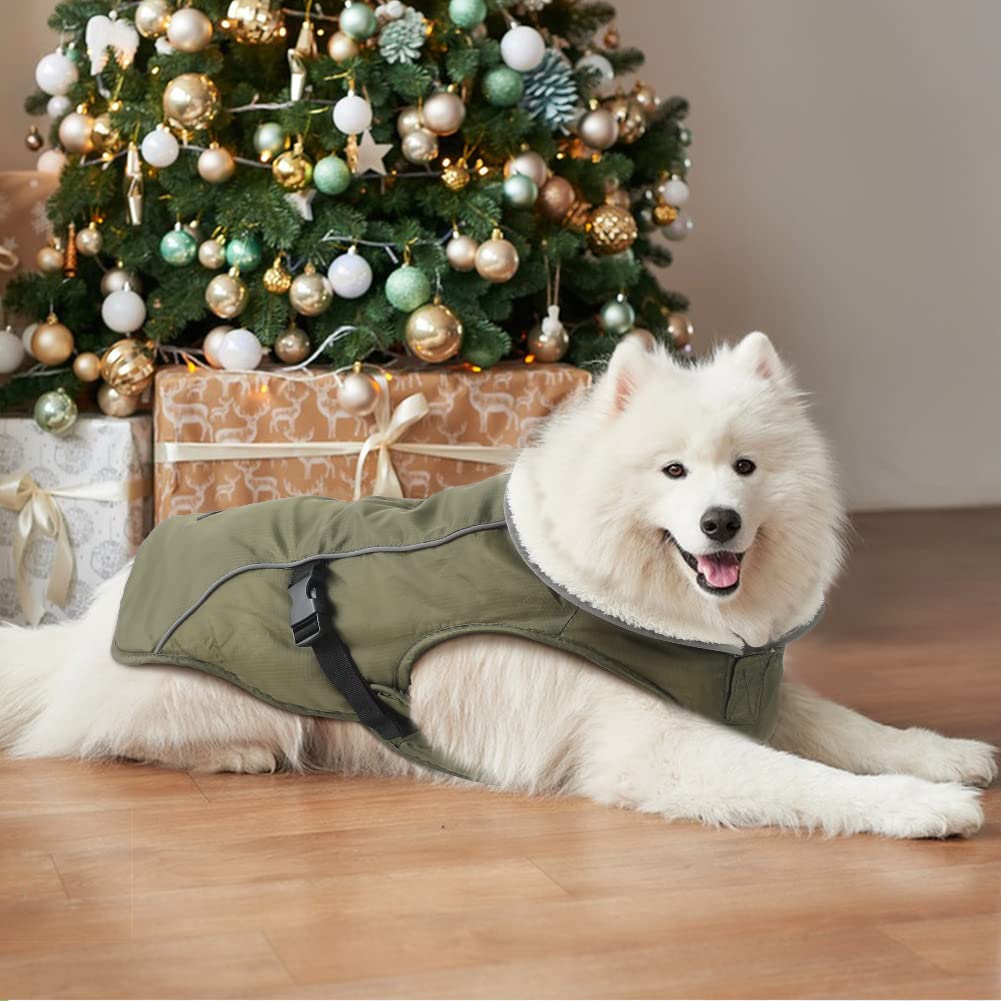 EMUST Cappotti Invernali per Cani, Fodera in Pile, Taglia M e XL, Vestiti Caldi per Cani di Taglia Piccola e Grande, Verde