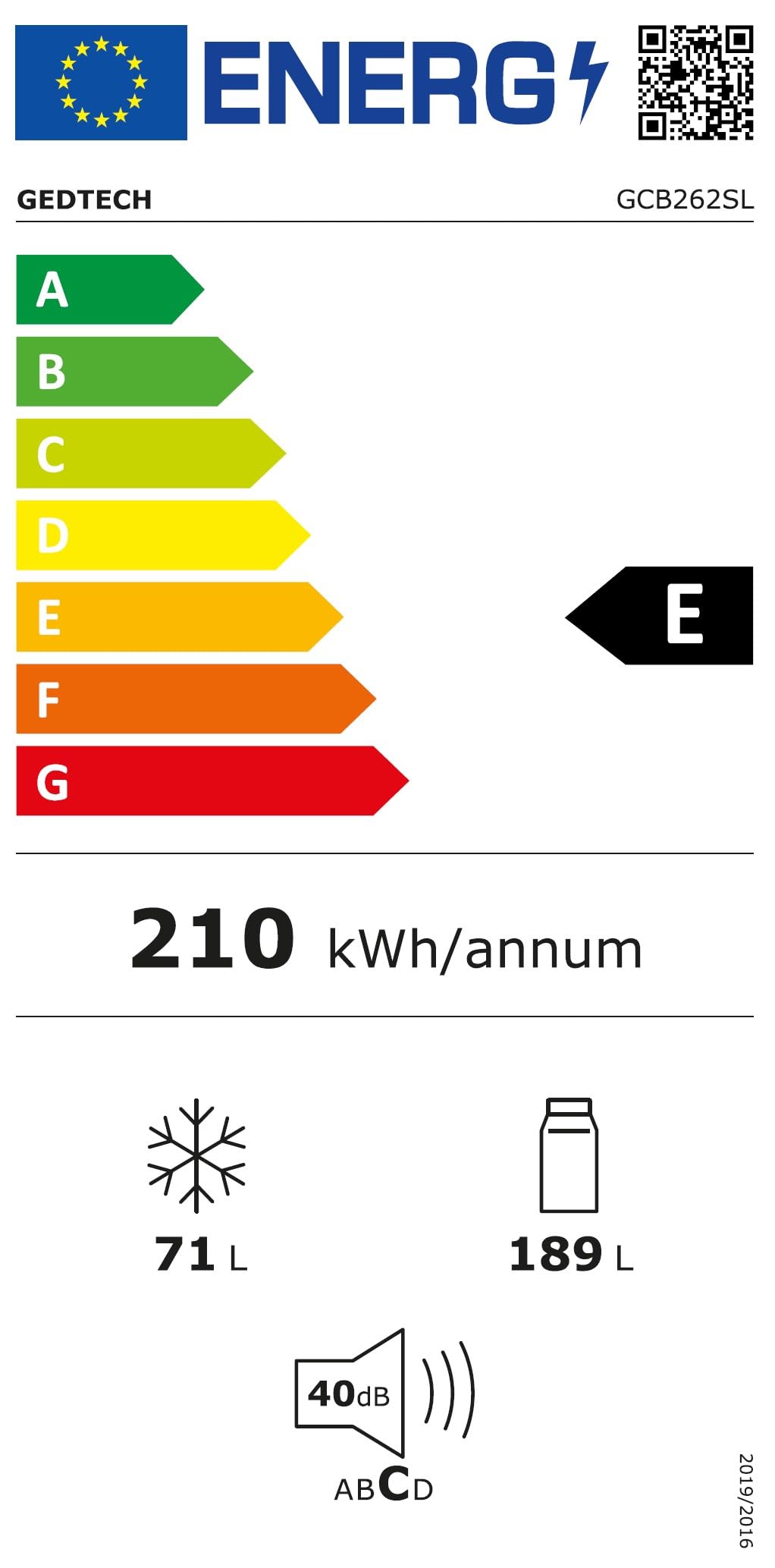 GEDTECH GCB262SL Réfrigérateur combiné congélateur bas 262L Argent Classe E