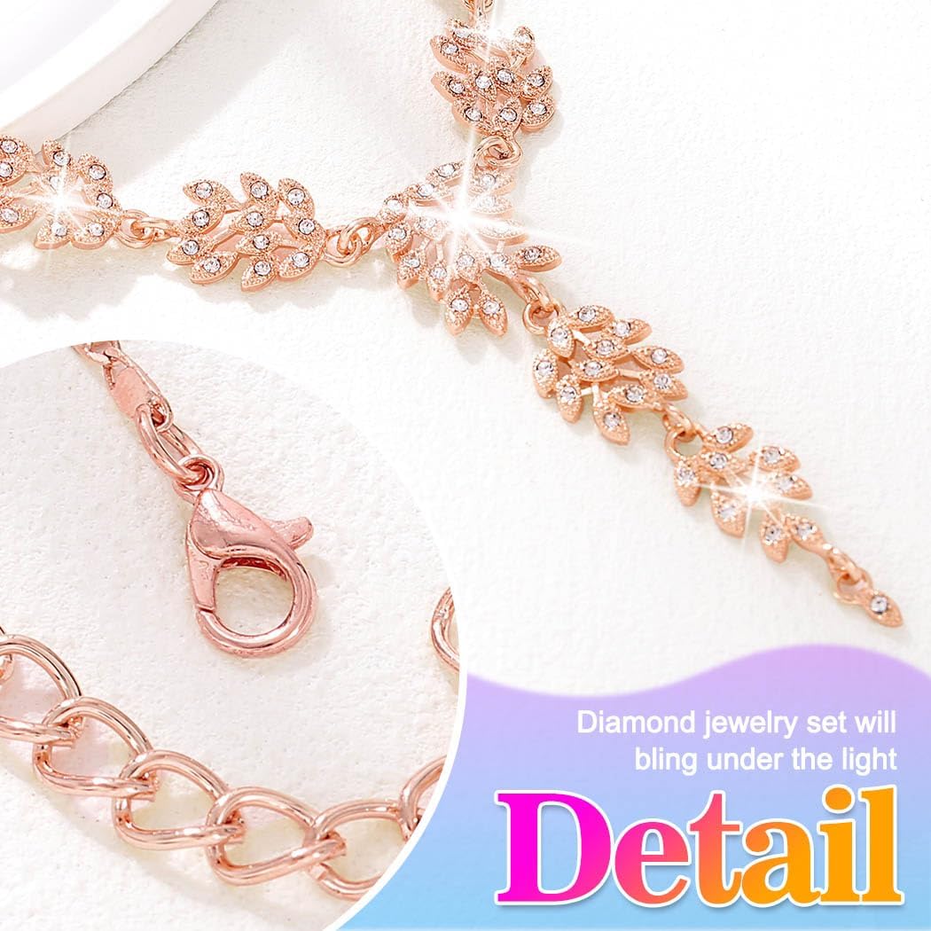 Unicra Gold Rhinestone Necklace Earrings Sets Wedding Jewelry Set Prom Formal Indian Jewelry for Women and Brides