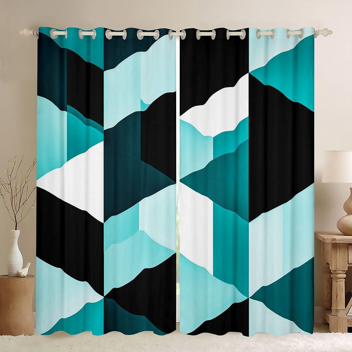 Feelyou Nautical Geometric Blackout Curtains Ocean Triangle Design Darkening Drapes for Bedroom Living Room Decor Abstract Thermal Insulated Shades Window Treatments, 2 Panels 38 x 54 Inch