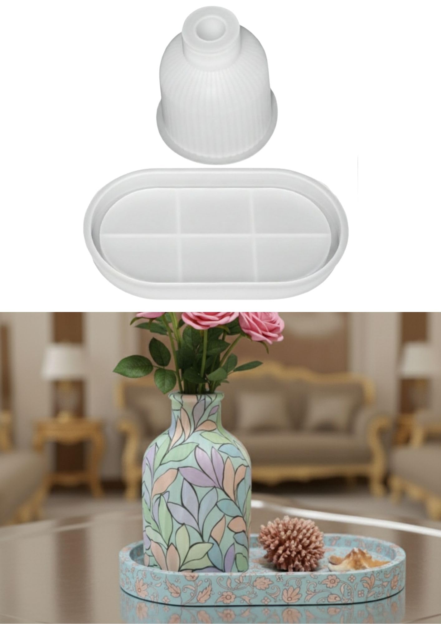 SNOOGG LeafArt Vase & Oval Tray Silicone Mold Set of 2 for Eco Resin, Gypsum, Cement & Epoxy Casting | Premium RTV Silicone Mould for Flower Vase & Decorative Tray Home Décor Crafts-image-48