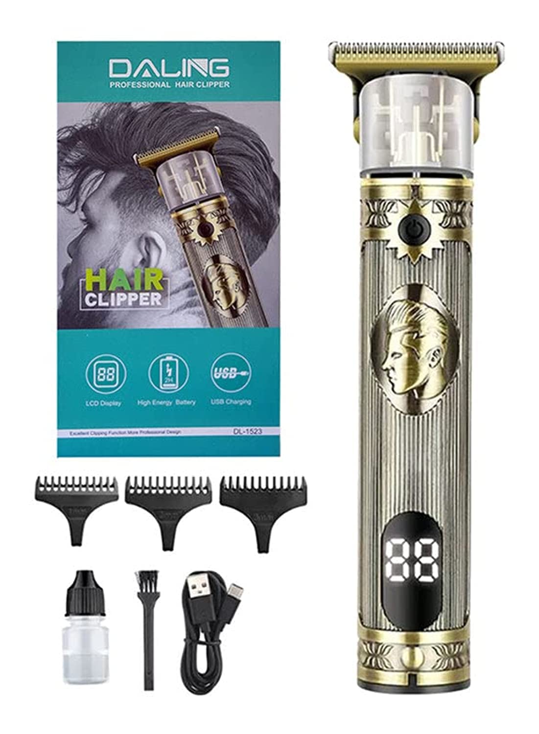 Daling Professional Hair Clipper, DL-1523, Silver/Gold