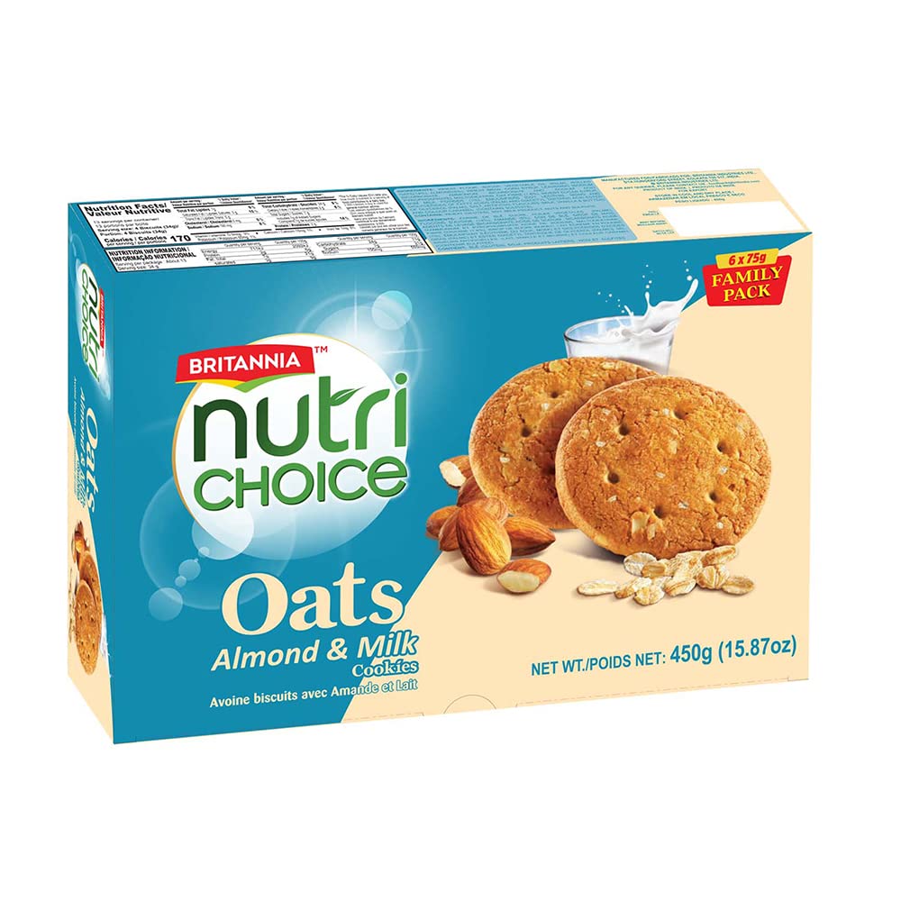 BRITANNIANutriChoice Oats Almond Milk 15.87oz (450g) - Crispy, Crunchy Tea Moments - Breakfast & Tea Time Snacks (Pack of 1)