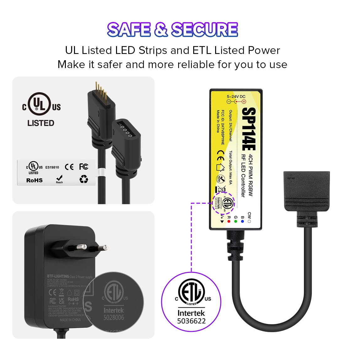 BTF-LIGHTING FCOB COB RGBW, set completo di strisce LED RGB + bianco neutro 4000 K, cambio di colore, 24 V, 5 m, 896 LED/m, ad alta densità, flessibile, con controller RF e alimentatore di rete, per