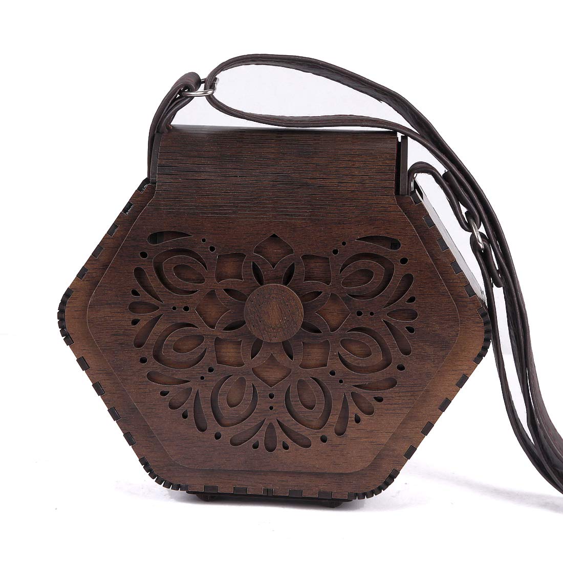 Om ShreeWomen's Decorative Lesser Cutting Wooden Purse Ladies wallet, Latest Handbags for woman with Leather Belt (1811)