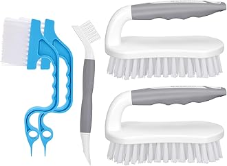 SetSail Cleaning Brush 5-Pack Set for Deep Cleaning Heavy-Duty Scrub Brush, Grout Brush, Crevice Brush, Stiff Bristle Angled Brush With Scraper for Bathroom Tubs, Tile, Blinds, Kitchen Crevices, Sinks