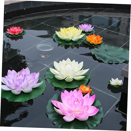 Miniatura 7 de 7 piezas de flores de loto flotantes artificiales para decoración de piscina, decoración de loto de agua, adornos falsos de lirio de agua