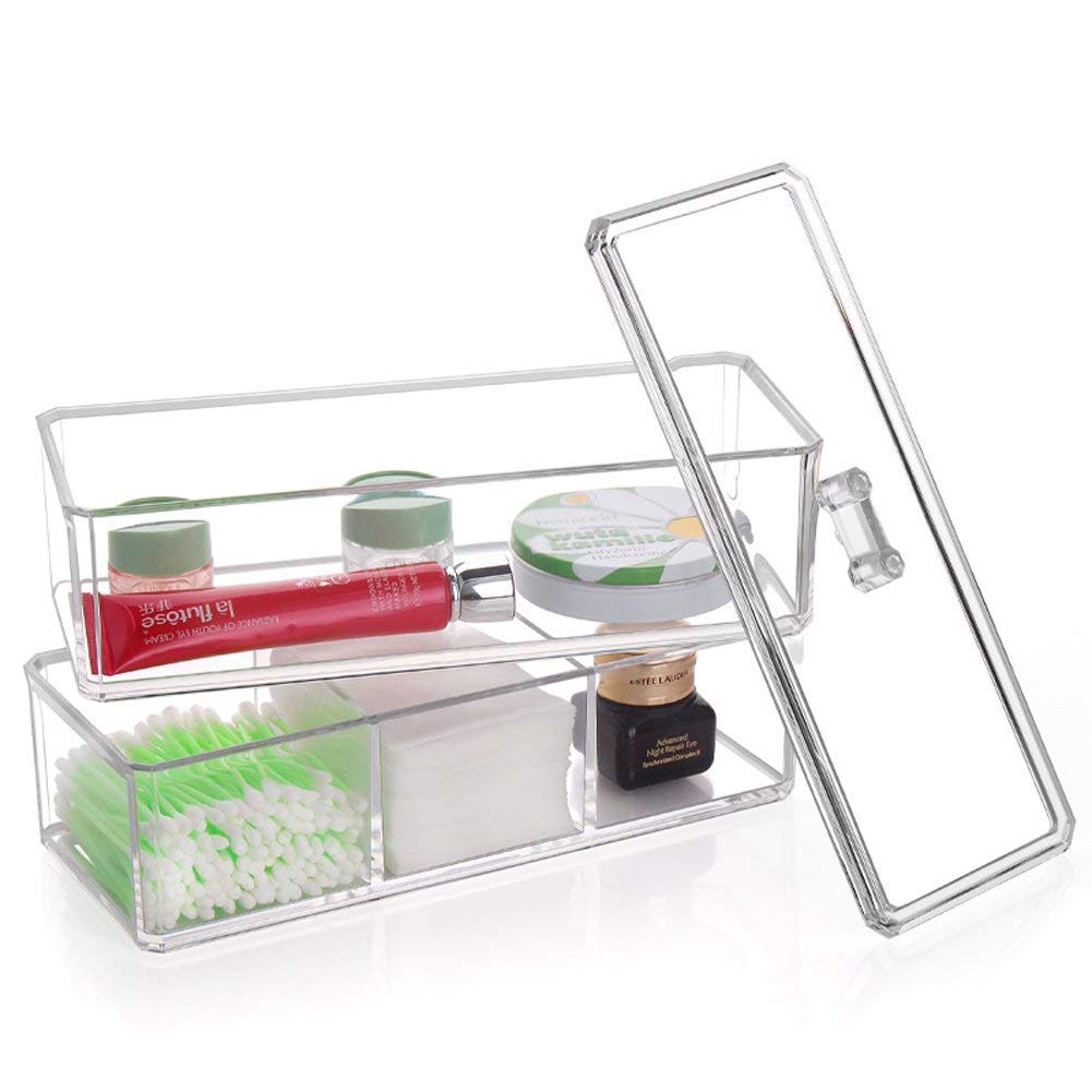 SAMPLUS MALL (LABEL)Acrylic 2-Layer Clear Rectangular Transparent Cosmetic Storage Display Box Holder