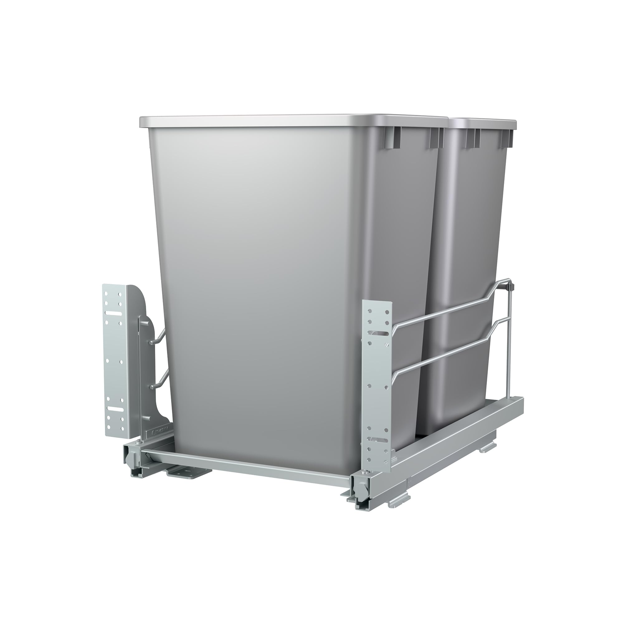 Rev-A-Shelf Double Pullout for Under Kitchen Cabinets 35 Quart 8.75 Gallon with Soft-Close Slides, Metallic Silver, 53WC-1835SCDM-217