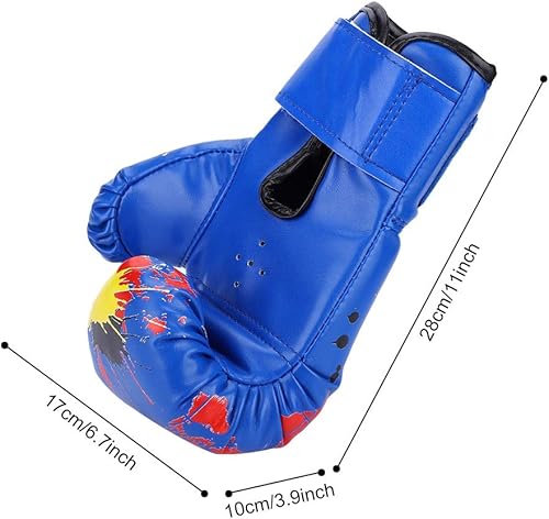Vista 9 de Guantes de boxeo para niños, guantes de entrenamiento de boxeo de piel sintética para niños de 2 a 11 años de edad (azul)