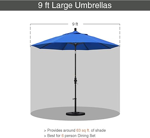Miniatura 7 de California Umbrella Paraguas redondo de aluminiofibra de vidrio de 9', empuje abierto, poste de plata, tela azul real de olefina