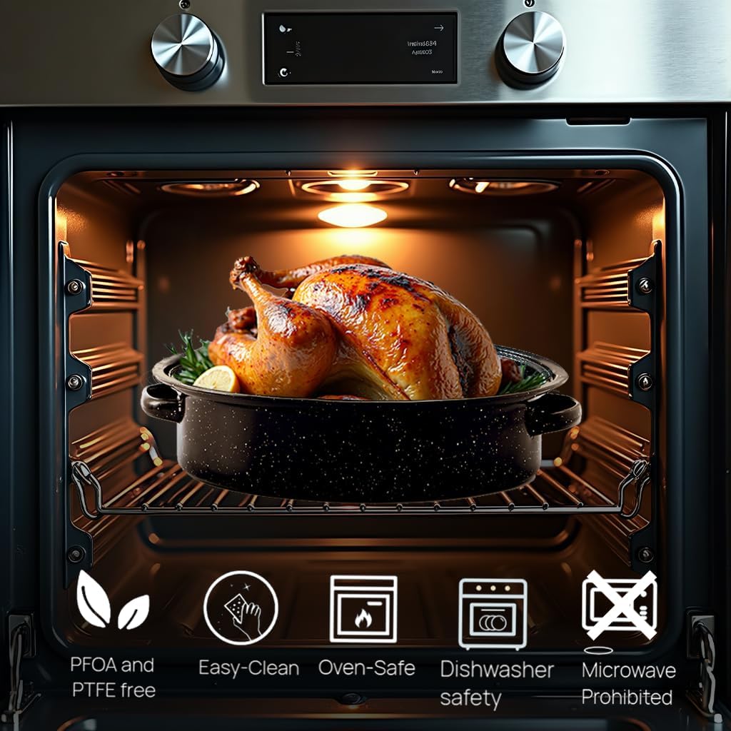 Turkey Roaster Pan 18in Roasting Pan With Lid Enamel Carbon Steel Roaster Pot with 16in Inner Diameter,18 Pound Large Capacity High Temperature Resistance Oval Cookware - Image 6