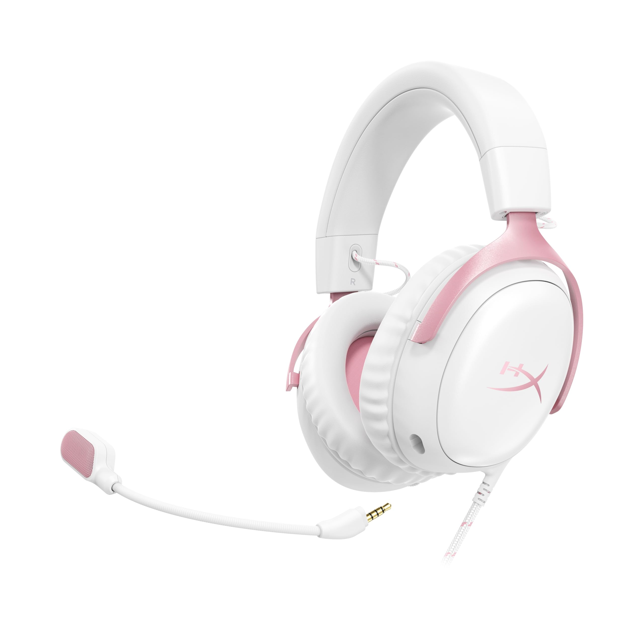 HyperX Cloud III, Casque Gaming Filaire, PC/PS5/Xbox Series X|S, DTS Headphone:X, Haut parleurs inclinés 53 mm, Micro 10 mm antibruit, USB-C/USB-A/3,5 mm, Blanc et Rose