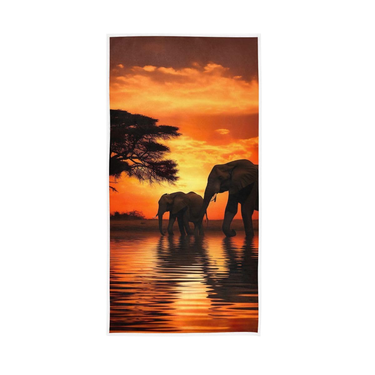 HUYGD Silhouette of Elephants Bathroom Hand Towels Decorative, Hand Towel for Bathroom, Travel, Camp, Hotel, Spa 15 x 30 Inches