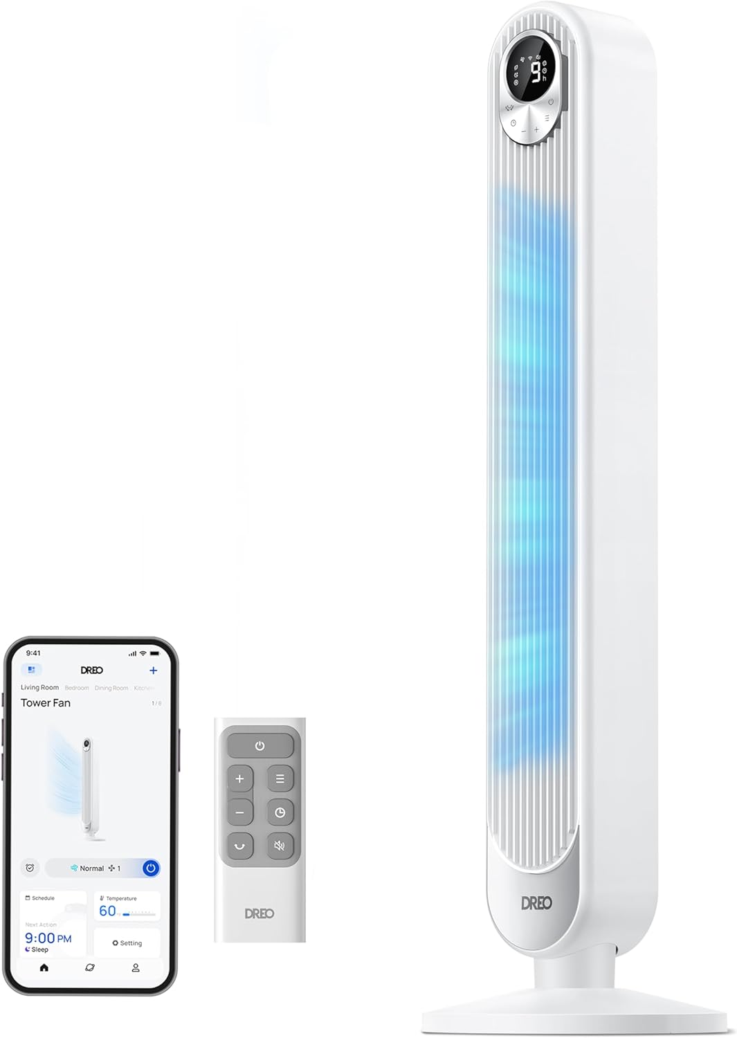 Dreo Smart Tower Fan for Bedroom, Floor Standing Bladeless Oscillating Fan with Remote, 9 Speeds, 4 Modes, 12H Timer, for Indoor Bedroom Home Office, WiFi Voice Control, Cruiser TF518S White Smart WiFi Fan