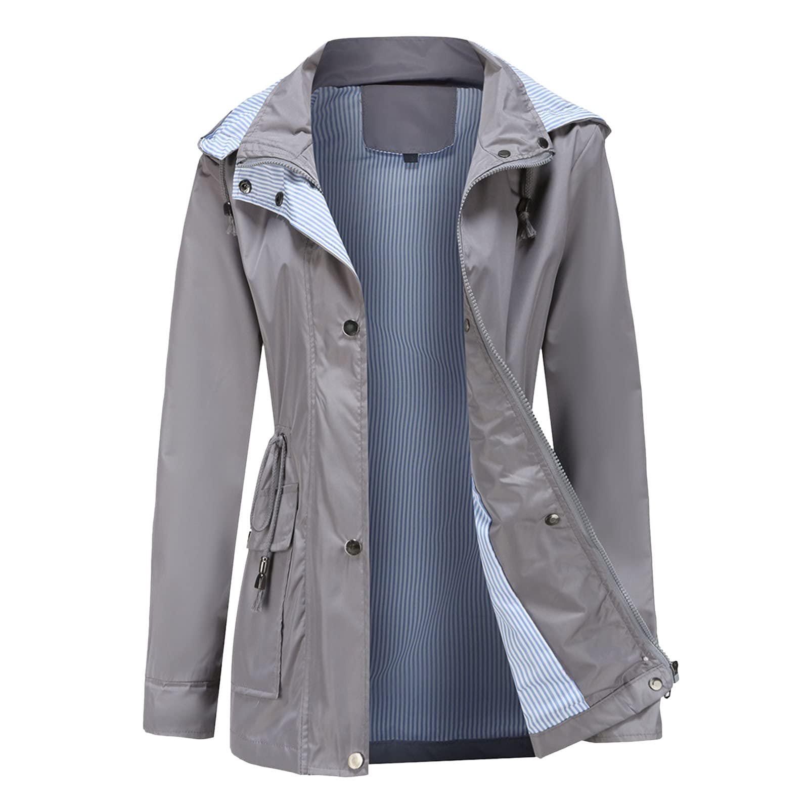 Generisch Chubasquero para mujer, impermeable, extraíble, capucha con cordón, abrigo de senderismo al aire libre, cortavientos, abrigo de invierno impermeable