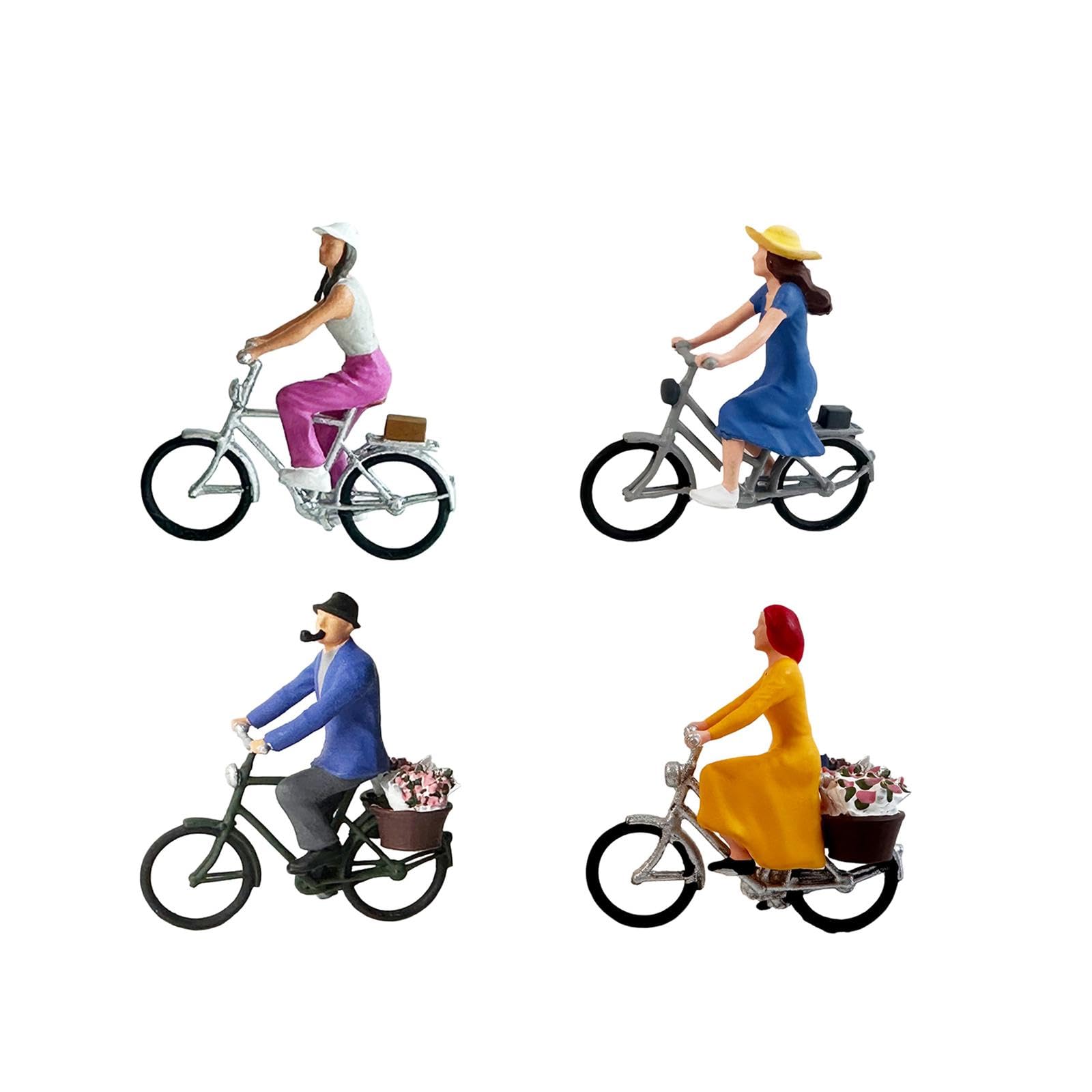 Set di 4 Miniature di Ciclisti in 1/64, Personaggi in Miniatura per Decorazione da Scrivania, Modellini di Uomini E Donne.