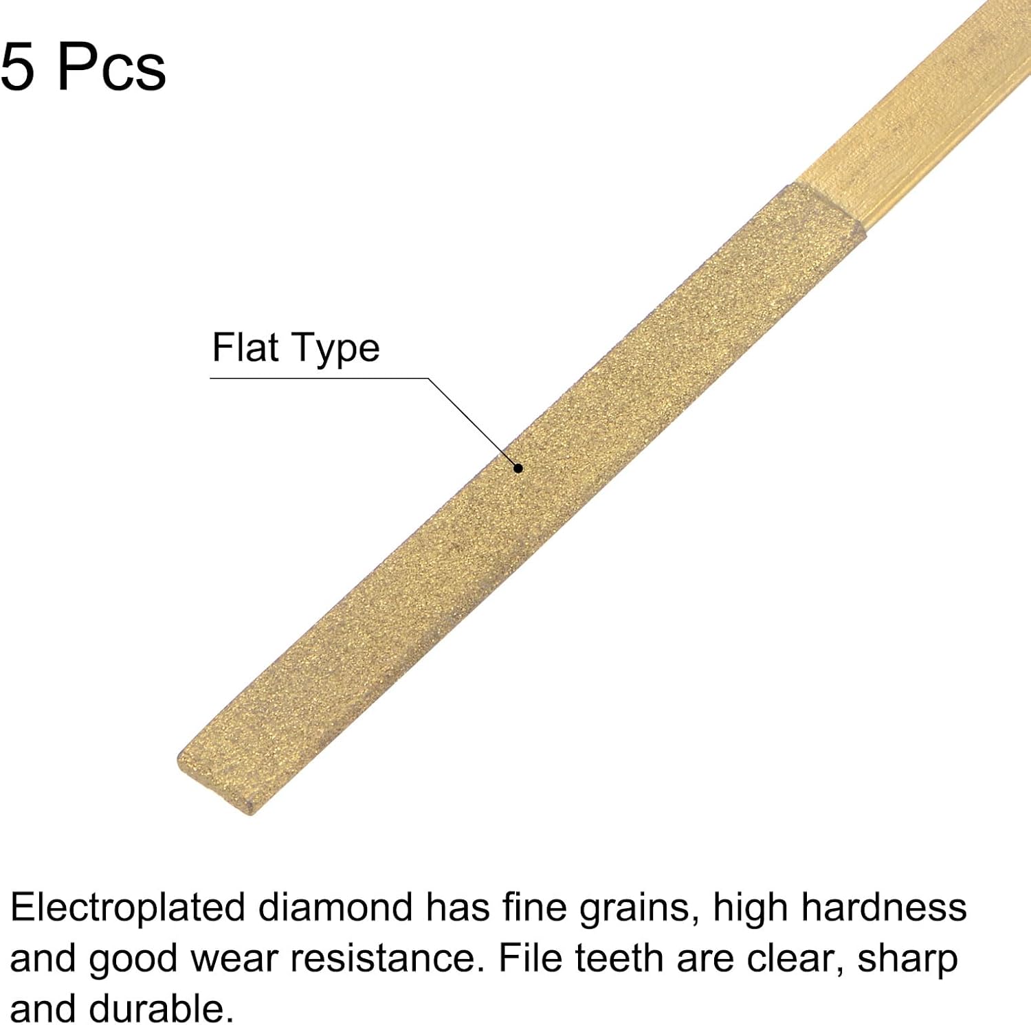 Diamond Needle Files, 3mm x 140mm Titanium Coated Flat Files Hand Tool with TPU Handle for Metal Stone Wood 5pcs