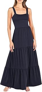 Flowy Maxi Dresses for Women Womens Dress Casual Women's Long Beach Dresses Sleeveless Square Neck Tiered Sun Dress