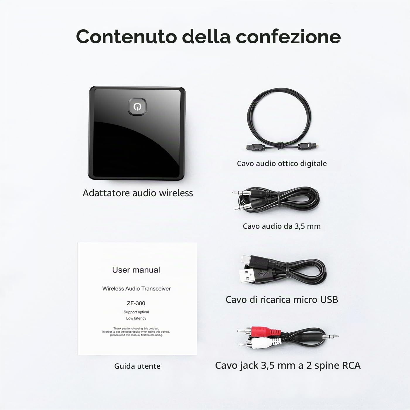 Isobel Bluetooth 5.0 Trasmitter ricevitore (ottico, 3.5 mm AUX, RCA), Low Latency Wireless Audio Adapter Ricaricabile Bluetooth AUX Adapter for TV PC Car/Home Stereo System Speakers, Dual Link
