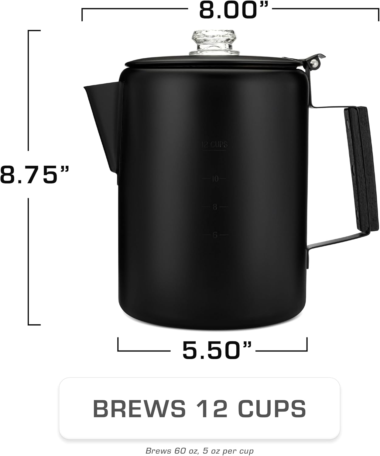 COLETTI Bozeman Black Percolator Coffee Pot — Camping Coffee Pot — America’s Sleekest Percolator – NO Aluminum or Plastic [12 cup]