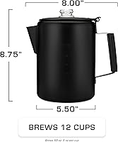 Vista 4 de COLETTI Bozeman Black Percolator Cafetera — Cafetera de Camping — El Percolador Más Elegante de Estados Unidos – SIN Aluminio o Plástico [12 tazas]