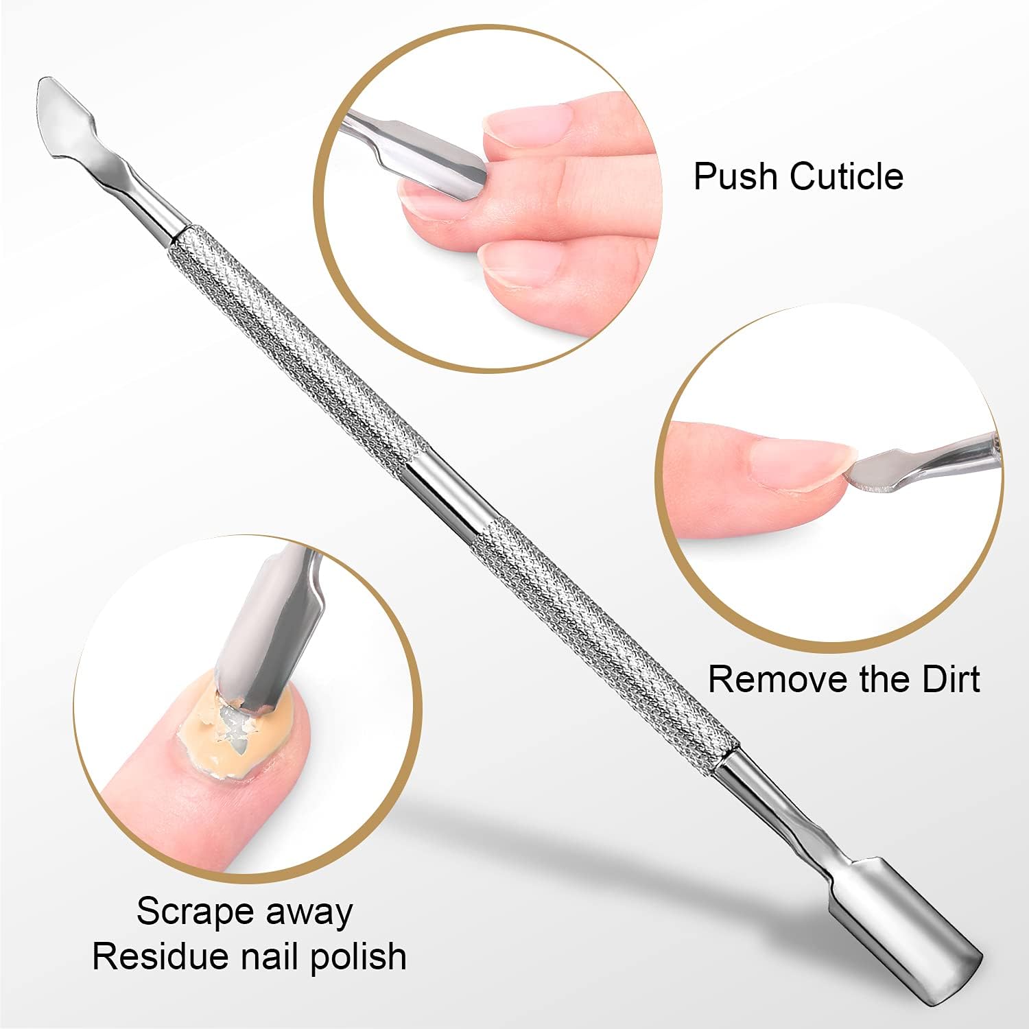 Cortador de cutículas con empujador de cutículas, removedor de cutículas Easkep, pinza profesional de acero inoxidable, cortador de cutículas, herramientas de manicura de pedicura para uñas y uñas de