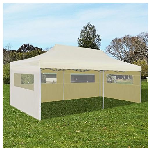 Zora Walter Popup-partytält vikbara krämvit? 100 % polyester vattentäta lusthus festtält, 1 sidovägg med 4 genomskinliga PVC-fönster