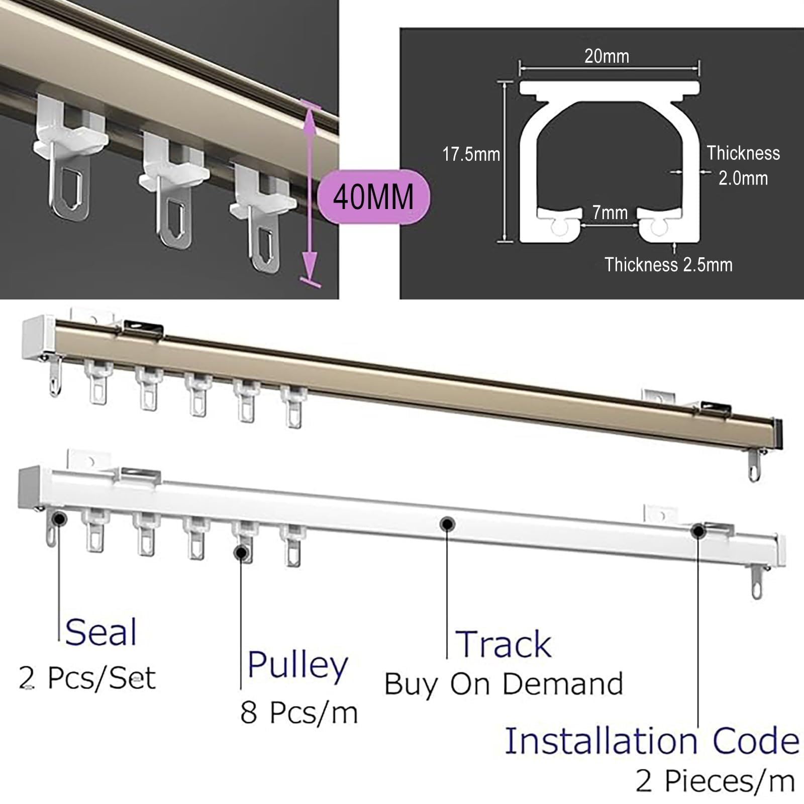 Set di binari per tende da soffitto per finestre a bovindo e divisorio per camper, sistema di binari per tende in alluminio con asta di scorrimento scorrevole per un facile scorrimento
