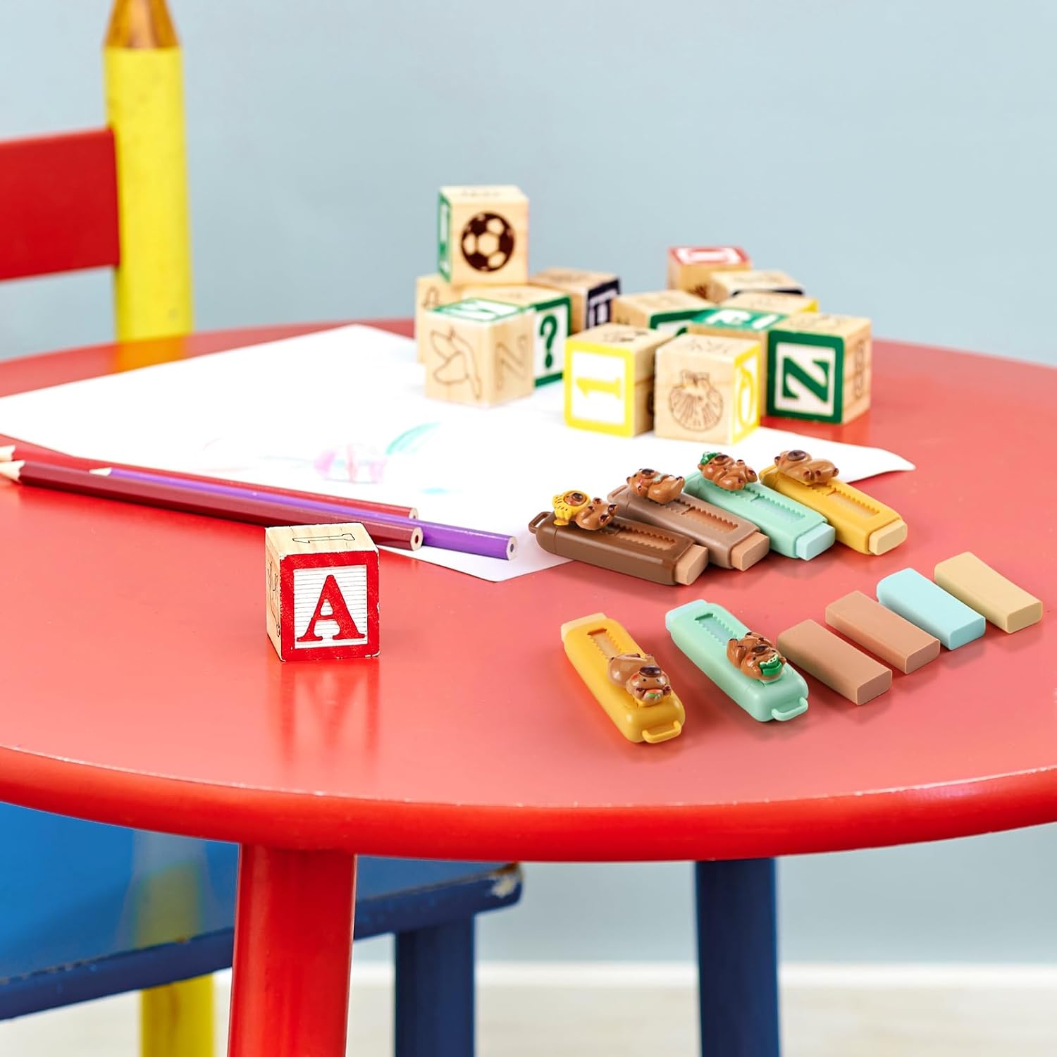 Gersoniel 48 Pack Capybara Retractable Erasers 24 Pcs Push-Pull Rubbers with 24 Pcs Refill Rubbers for Capybara Lovers Office Supply Gifts