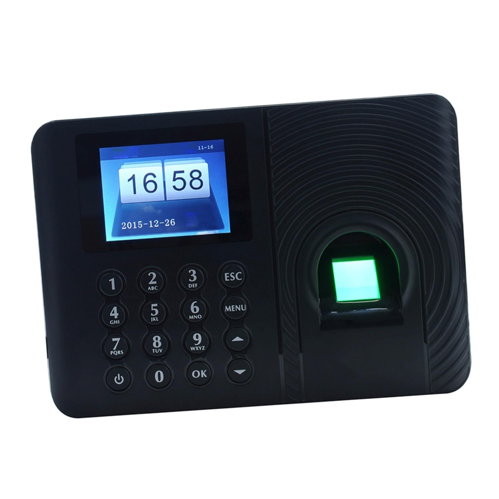reloj de tiempo, Máquina con contraseña biométrica inteligente for registrar la asistencia de los empleados, grabadora de registro de entrada, pantalla LCD TFT de 2,4 pulgadas, CC de 5V para pequeñas