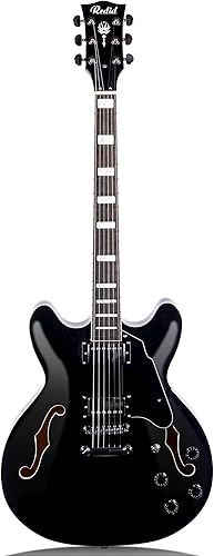 Redid Guitarra eléctrica de cuerpo semihueco RD-100 Guitarra de jazz con agujero F, cuello de arce, pastillas humbucker (negro) Negro